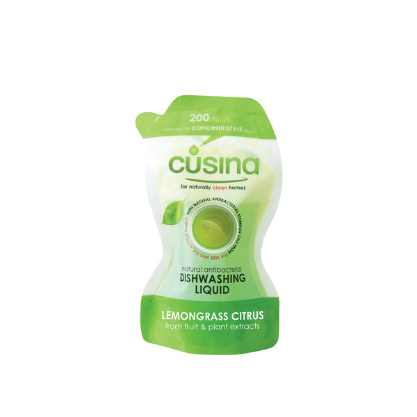 Cusina Natural Dishwashing Liquid 200mL Refill Pouch - Lemongrass Citrus