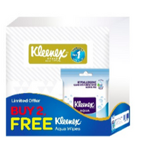 Kleenex Unscented 190s Twin Pack + Free Wipes Aqua