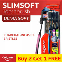 Colgate SlimSoft Charcoal Toothbrush 2+1 (Ultrasoft)