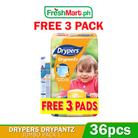 Drypers Drypantz Jumbo Pack Diapers  L x 36 with FREE MINI PACK