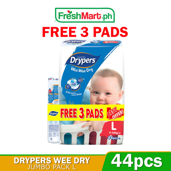 Drypers Wee Dry Diapers Jumbo Pack (Large) x 44 with FREE MINI PACK