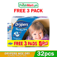 Drypers Wee Dry Diapers Jumbo Pack XXL x 32 with FREE MINI PACK